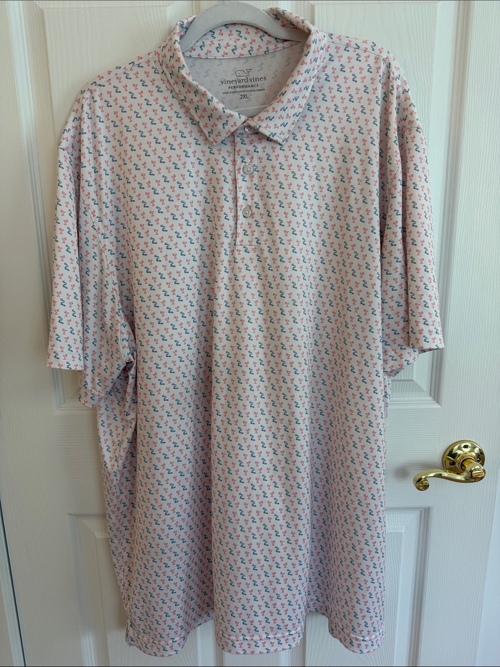 Vineyard Vines Men’s Performance Polo with fun Martini and Cigar Pattern